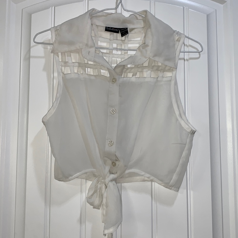Ivory waist tie crop top